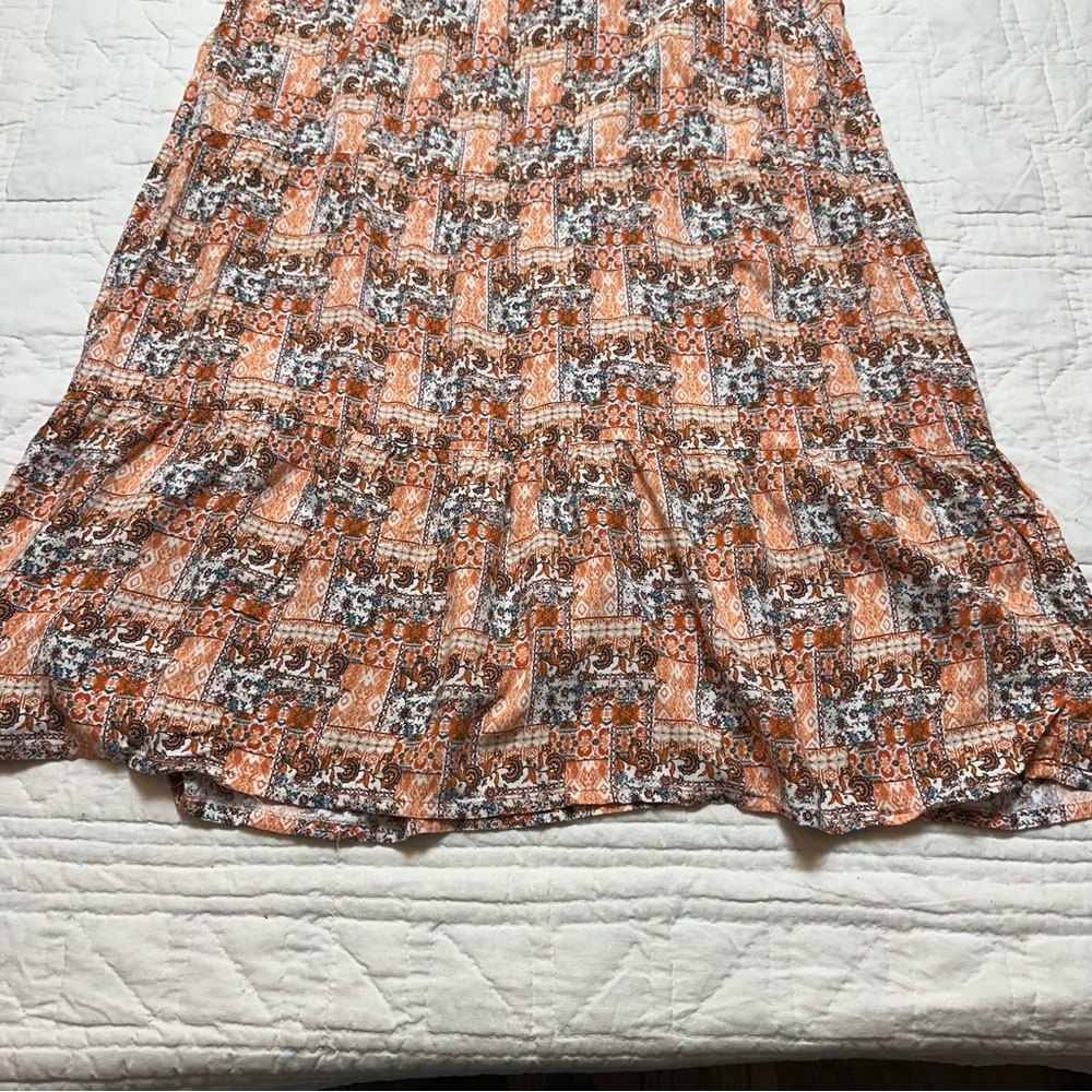 Boho Coral Midi Dress | Flowy Gathered Waist · Lark + Grey - Picture 11 of 11